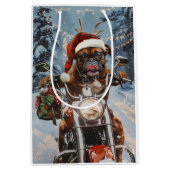 Bokser Hond Rijden Motorfiets Kerstmis Medium Cadeauzakje (Voorkant)