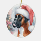 Bokser Hond Santa Hat Kerstmis Keramisch Ornament (Links)