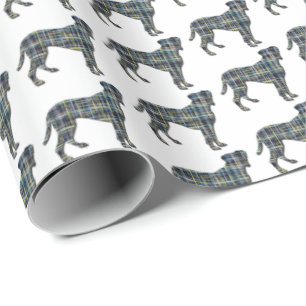 Bokser Hond Silhouet Y&B Raster Wit Cadeaupapier
