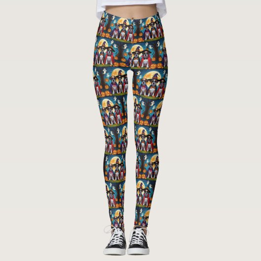 Bokser Honden Pompoen Halloween Grappig Leggings (Voorkant)