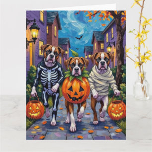Bokser Honden Trick-or-Treating in Halloween Kostu Kaart