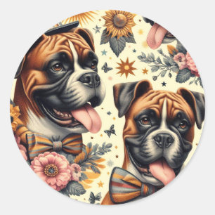  bokser hondenillustratie ronde sticker