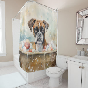 Bokser In Badkuip Aquarel Honden Kunst Douchegordijn