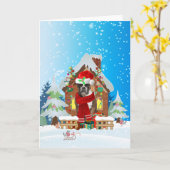 Bokser in de sneeuw met kerstcadeaus  kaart (Gele Bloem)