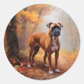 Bokser in Herfstbladeren Herfst Inspire Ronde Sticker (Voorkant)