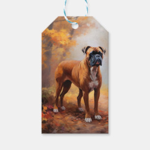 Bokser in herfstbladeren laat zich inspireren cadeaulabel