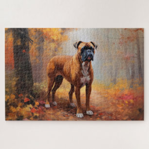 Bokser in herfstbladeren laat zich inspireren legpuzzel