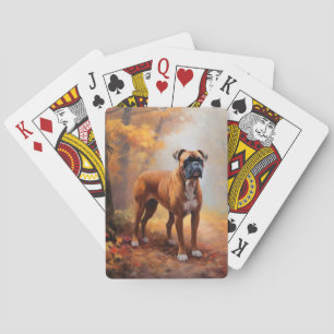 Bokser in herfstbladeren laat zich inspireren pokerkaarten
