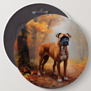 Bokser in herfstbladeren laat zich inspireren ronde button 6,0 cm