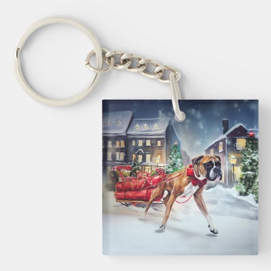 Bokser Kerstfeestperiode Sleutelhanger (Voorkant)