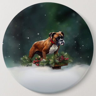 Bokser Kerstmis sneeuw winter Ronde Button 6,0 Cm