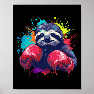 Bokser Luiaard Met Bokshandschoenen Kickboksen Fun Poster