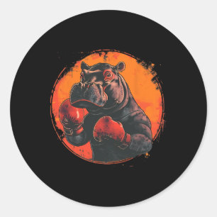Bokser Nijlpaard Met Bokshandschoenen Kickboksen F Ronde Sticker