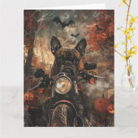 Bokser rijdt op motorfiets Halloween griezelig