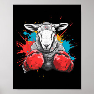 Bokser Schapen Met Bokshandschoenen Kickboksen Fun Poster