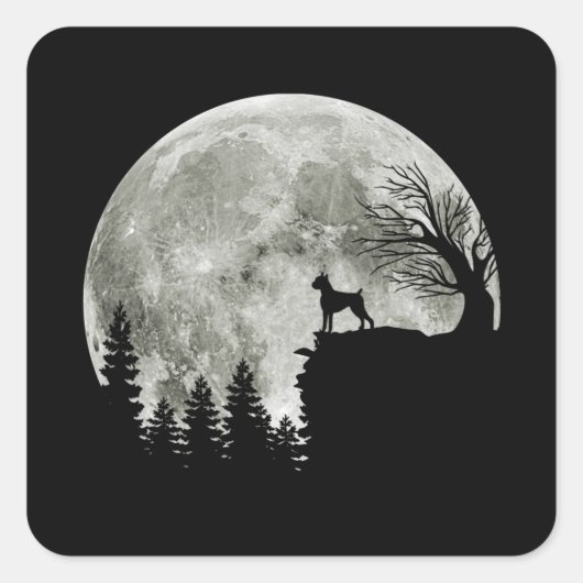 Bokser staande op Mountain Moon Light Halloween Vierkante Sticker (Voorkant)