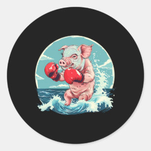 Bokser Varken Met Bokshandschoenen Kickboksen Funn Ronde Sticker