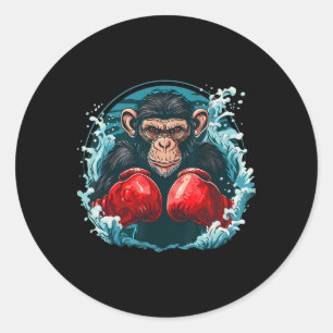 Bokseraap met bokshandschoenen Kickboksen Funny B Ronde Sticker