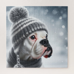 Boksershond in de winter legpuzzel