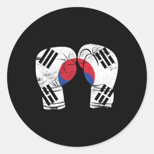 Bokshandschoenen Boxer Koreaanse vlag Zuid-Korea Ronde Sticker
