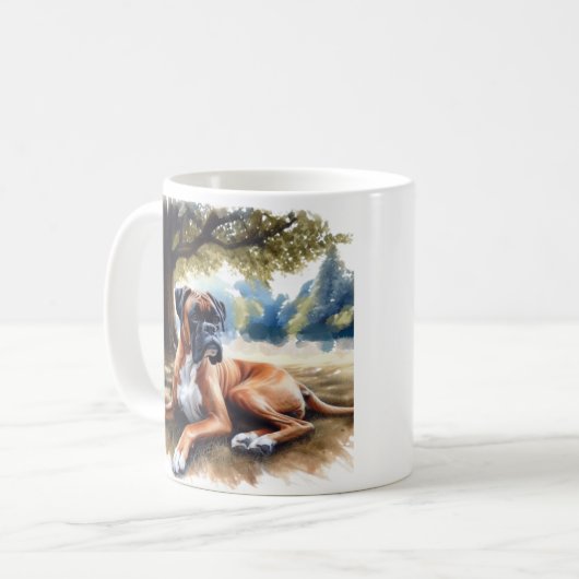 Bokshond in de schaduw Waterverf Art Koffiemok (Voorkant links)