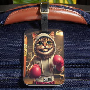 Bokskampioen? - Kat met boks handschoenen Bagagelabel
