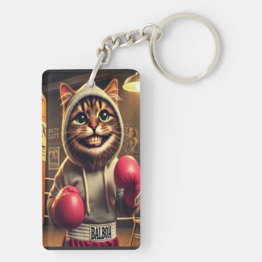 Bokskampioen? - Kat met bokshandschoenen Sleutelhanger (achterkant)