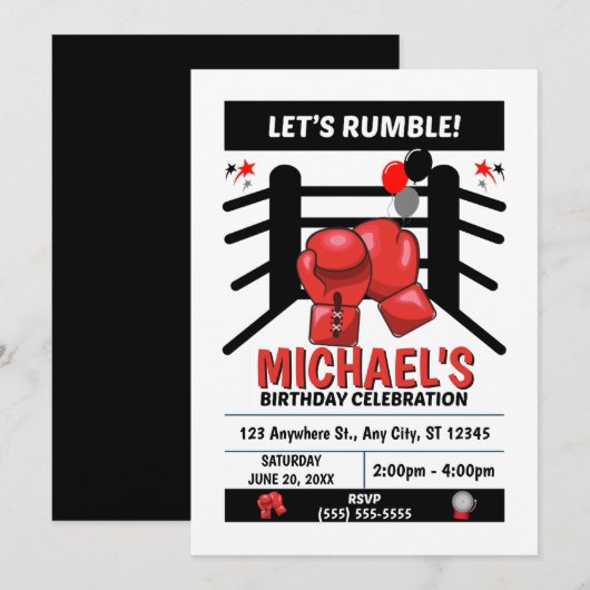 Boksverjaardagsfeest Uitnodiging (Voorkant / Achterkant)