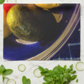 Bol bleu de serviettes de cuisine aux fruits (Plié)