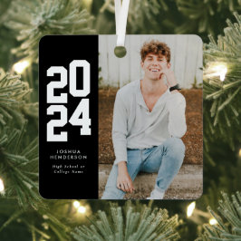 Bold 2023 Black White Photo Afstuderen Metalen Ornament
