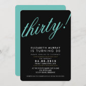 BOLD 30E anniversaire INVITATION script noir menth (Devant / Derrière)