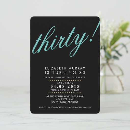 BOLD 30E anniversaire INVITATION script noir menth (Debout devant)