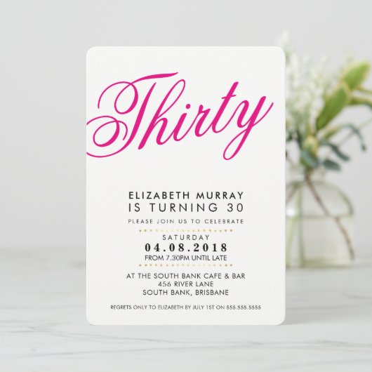 BOLD 30E anniversaire INVITATION script noir rose (Debout devant)