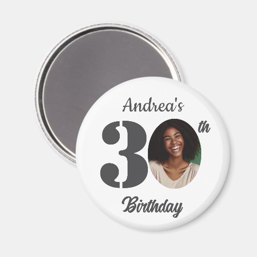 Bold 30th Birthday Party Photo Favor Magneet (Voorkant / Achterkant)