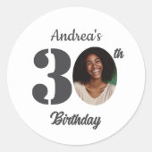 Bold 30th Birthday Party Photo Ronde Sticker (Voorkant)