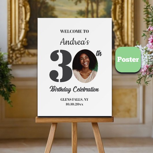 Bold 30th Birthday Party Photo Welcome Poster
