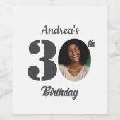 Bold 30th Birthday Party Photo Wijn Etiket (Enkel label)