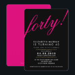 BOLD 40E anniversaire INVITATION script noir rose<br><div class="desc">Un design d'invitation branché pour votre ANNIVERSAIRE à tout âge. Configuration en tant que modèle il est simple pour vous d'ajouter vos propres détails, ou appuyez sur le bouton personnaliser et vous pouvez ajouter ou modifier du texte, des polices, des tailles, etc CONSEIL :: 1. Pour modifier/déplacer des graphiques /...</div>
