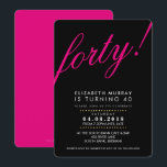 BOLD 40E anniversaire INVITATION script noir rose<br><div class="desc">Un design d'invitation branché pour votre ANNIVERSAIRE à tout âge. Configuration en tant que modèle il est simple pour vous d'ajouter vos propres détails, ou appuyez sur le bouton personnaliser et vous pouvez ajouter ou modifier du texte, des polices, des tailles, etc CONSEIL :: 1. Pour modifier/déplacer des graphiques /...</div>