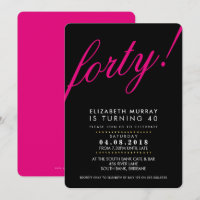 BOLD 40E anniversaire INVITATION script noir rose