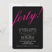BOLD 40TH verjaardagsfeest INVITE script zwart roz Kaart (Voorkant)