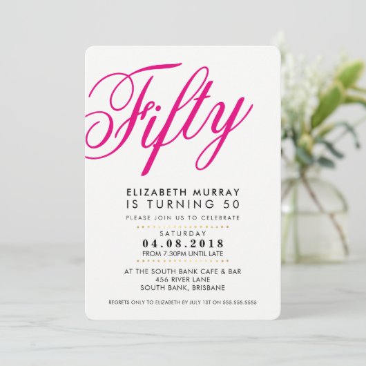 BOLD 50E anniversaire INVITATION script noir rose (Debout devant)