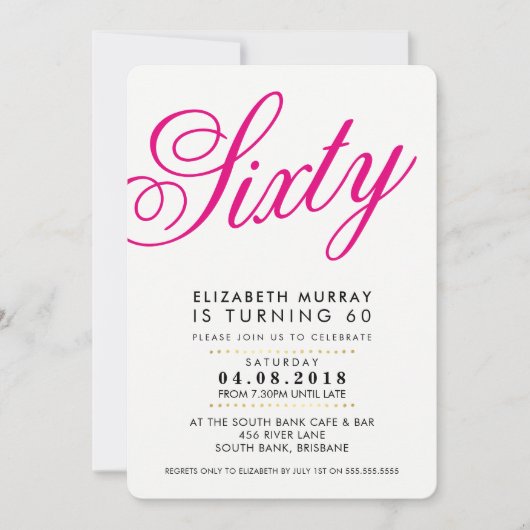 BOLD 60E anniversaire INVITATION script noir rose (Devant)