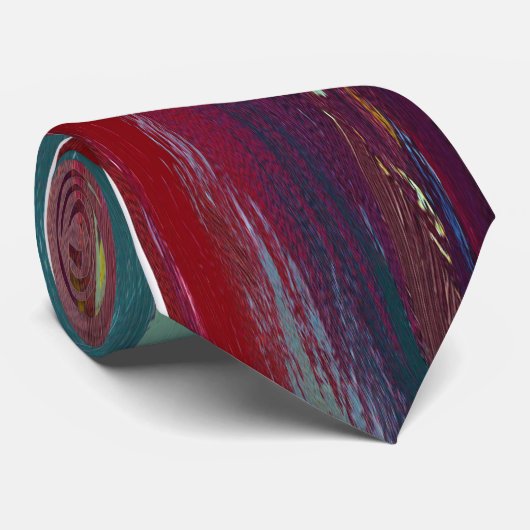 Bold Abstract Brushstroke Tie – Red, Yellow & Teal Stropdas (Opgerold)