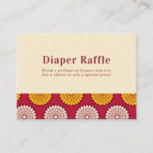 Bold African Wax Print Red & Yellow Diaper Raffle Informatiekaartje