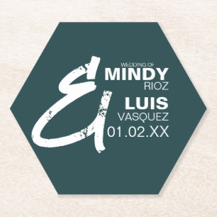 BOLD AMPERSAND Grunge Groen Witte Trouw Kartonnen Onderzetters
