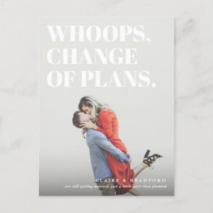 Bold and Cheeky Typographic Wedding Postponed Aankondigingskaart