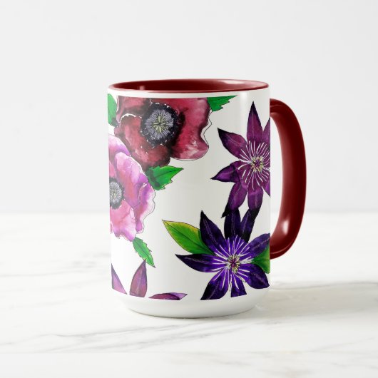 Bold Anemone & Clematis Watercolor Art Mug (Devant droit)