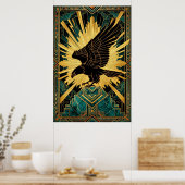 Bold Art Deco Eagle Flight Gold & Black Poster (Keuken)