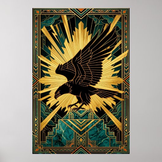 Bold Art Deco Eagle Flight Gold & Black Poster (Voorkant)